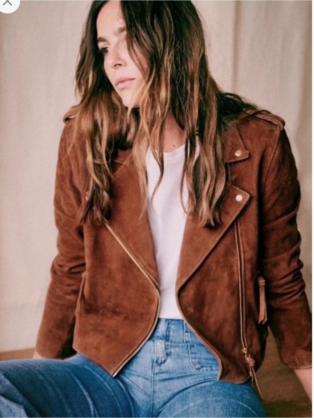 🍂RARE Sezane ZIG JACKET in CAMEL SUEDE Women’s Suede Moto style Jacket